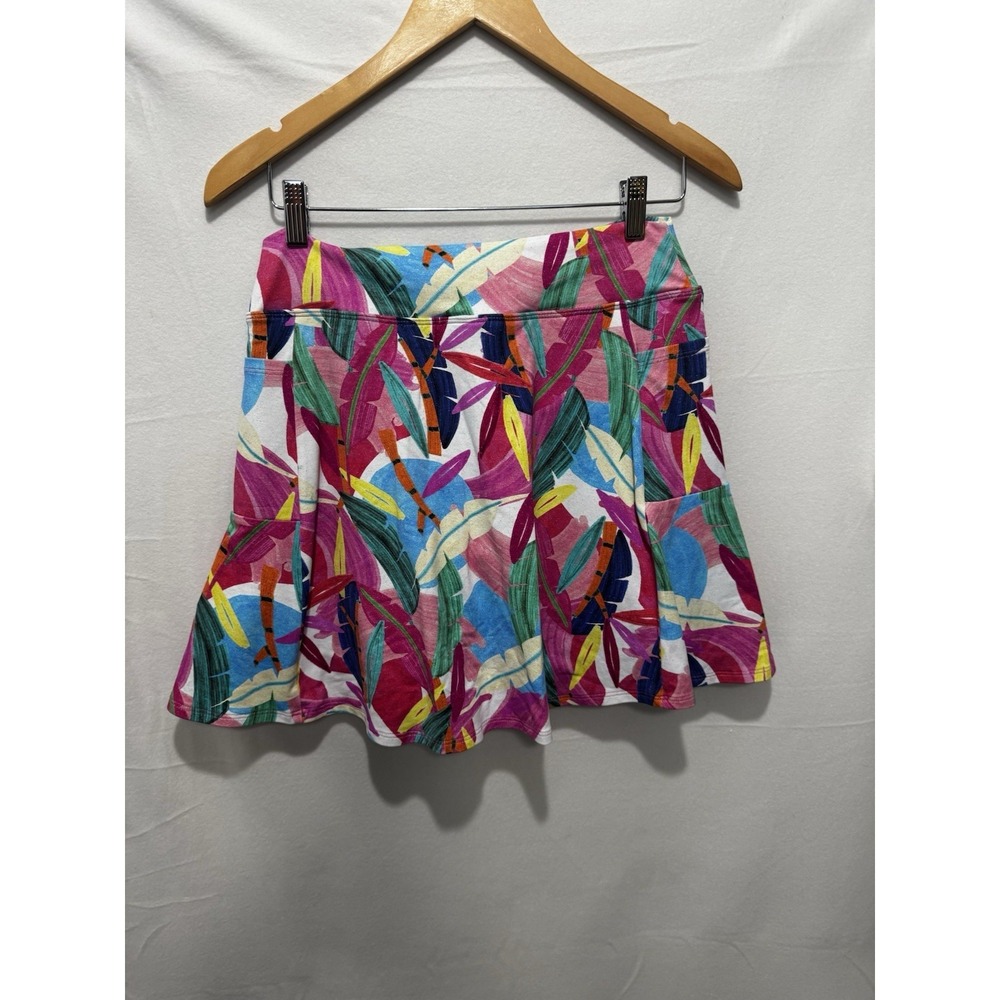 Dona Jo Women's Spin Skort Banana Leaf Print Pink Blue Green Size L Pickleball